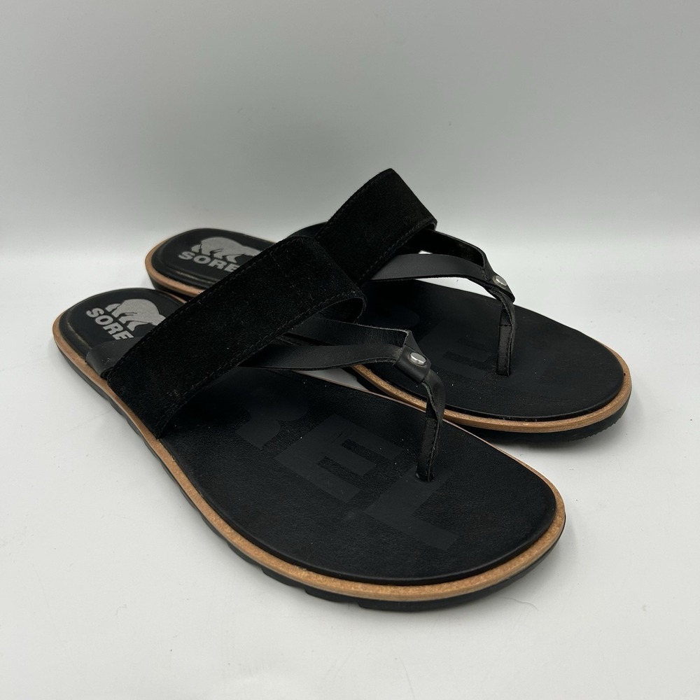 Sorel‎ Ella II Women's Black Easy Flip Flop Thong Sandals Size 9.5